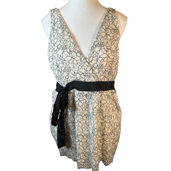 White House Black Market Tops - White House Black Market Black and Cream Lace Blouse